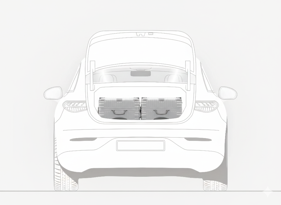 Capacité du coffre berline avec 2 grandes valises pour transfert aéroport ou gare en VTC
